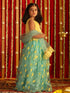 Girl's' Yellow Crop Top And Aqua Lehenga With Ruffled Dupatta Set